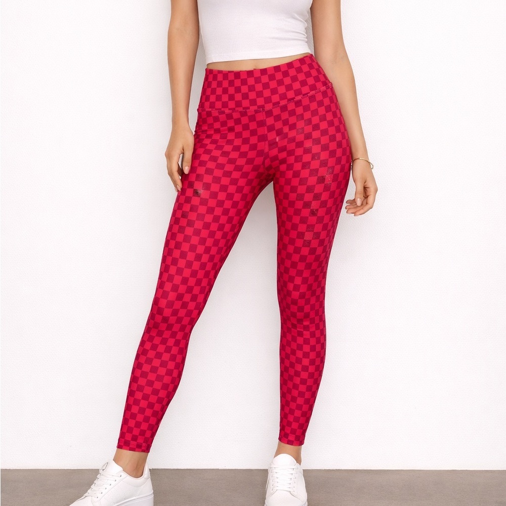Terez Melon Racing Check Hi- Shine Leggings Size Large​​​​